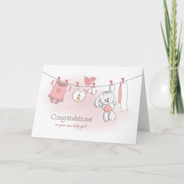Tarjeta Congratulations Baby Girl with Bunny (Anverso)