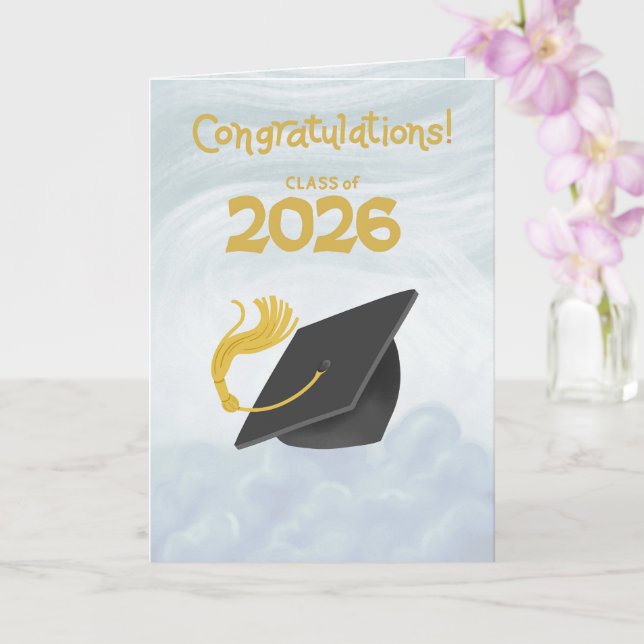 Tarjeta Congratulations Class of 2026 Black Graduation Cap (Orquídea)