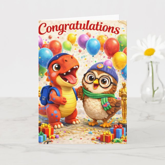 Tarjeta Congratulations, dinosaur and our success celebrat (Planta pequeña)