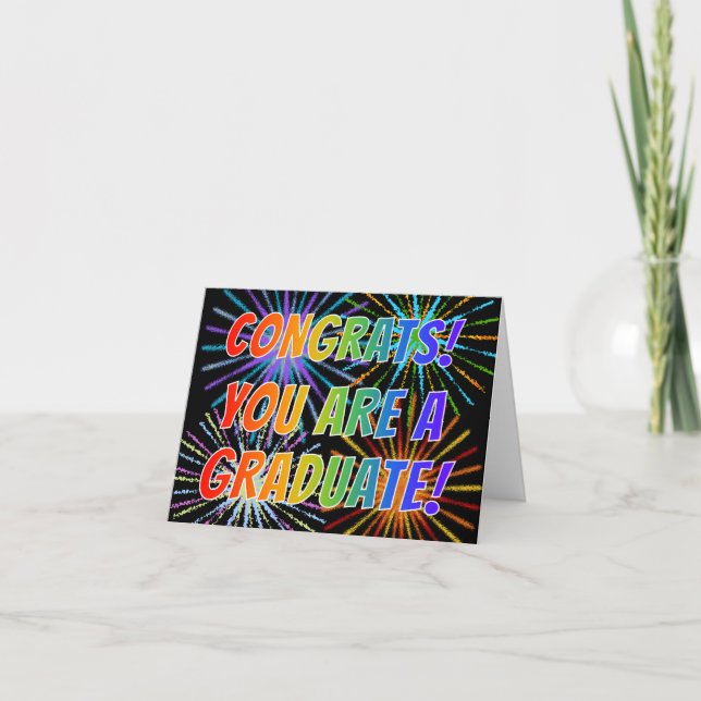 Tarjeta "CONGRATULATIONS! ¡ERES UN GRADUADO!" Arcoiris, fu (Anverso)