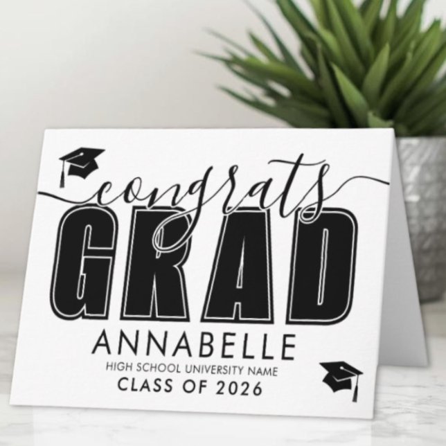 Tarjeta Congratulations Grad Black White Graduation (Congratulations Grad Black White Graduation Card)