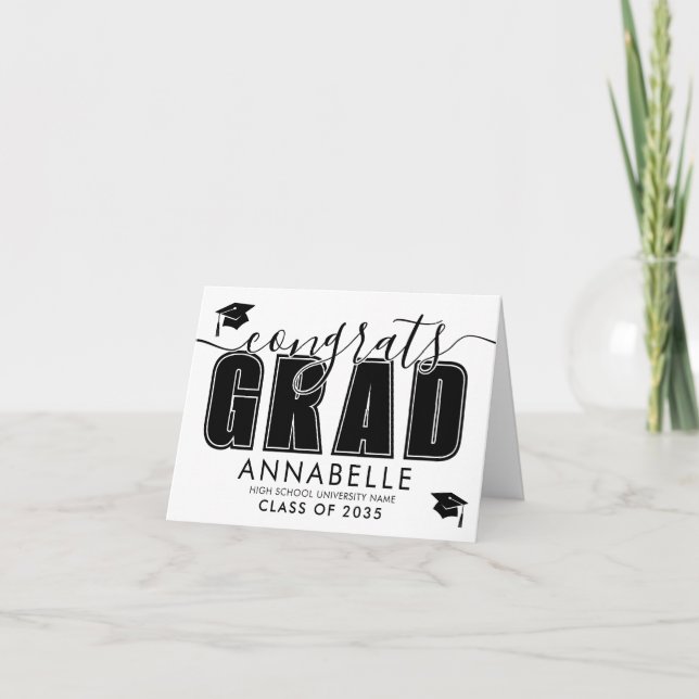 Tarjeta Congratulations Grad Black White Graduation (Anverso)