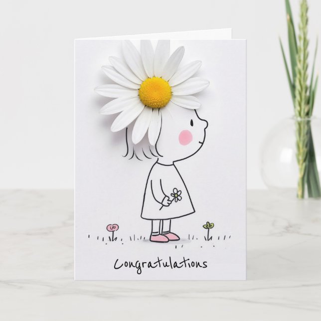 Tarjeta Congratulations Little Girl With a White Daisy (Anverso)