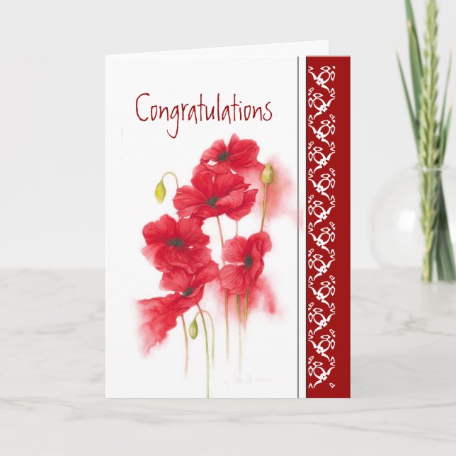 Tarjeta Congratulations New Job Red Poppies Garden Flower (Anverso)