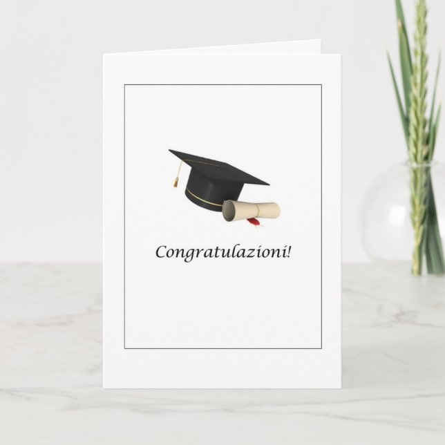 Tarjeta ¡Congratulazioni! - Coche de la graduación en (Anverso)