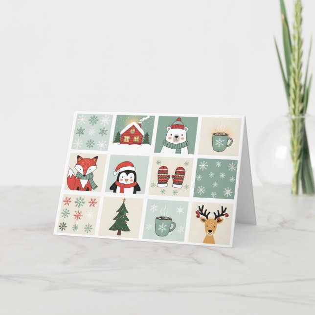 Tarjeta Conjunto de Clipart de Animales Navideños y de Inv (Anverso)