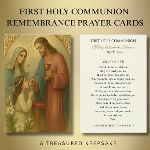 Tarjeta conmemorativa católica de comunión de niña