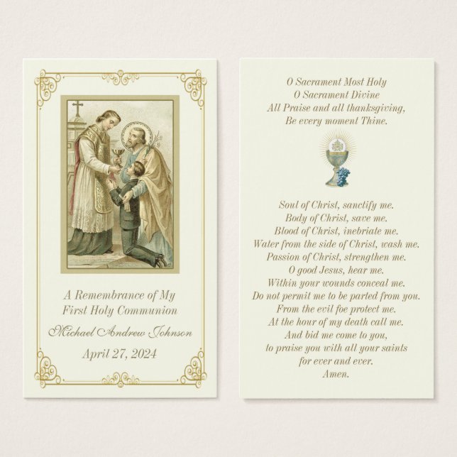 Tarjeta conmemorativa católica de comunión vintage (Anverso y reverso)