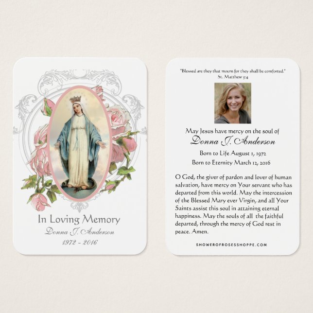 Tarjeta conmemorativa católica de funeral de la Vi (Anverso y reverso)