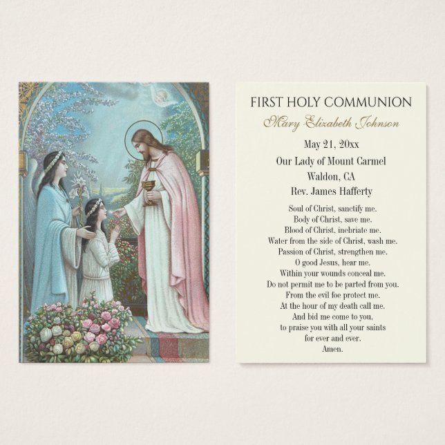 Tarjeta conmemorativa católica de la Comunión de l (Anverso y reverso)