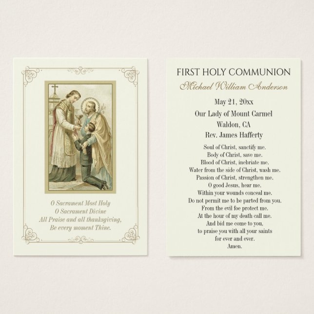 Tarjeta conmemorativa católica de la Comunión del  (Anverso y reverso)