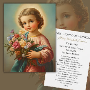 Tarjeta conmemorativa católica de Primera Comunión