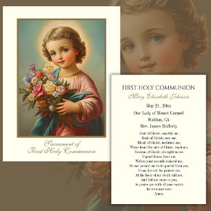 Tarjeta conmemorativa católica de Primera Comunión