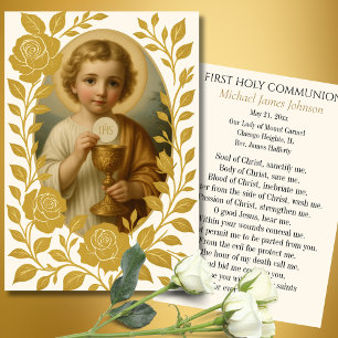 Tarjeta conmemorativa católica de Primera Comunión
