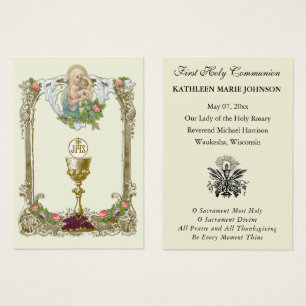 Tarjeta conmemorativa católica de Primera Comunión