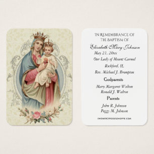Tarjeta conmemorativa de bautizo y cristiandad del