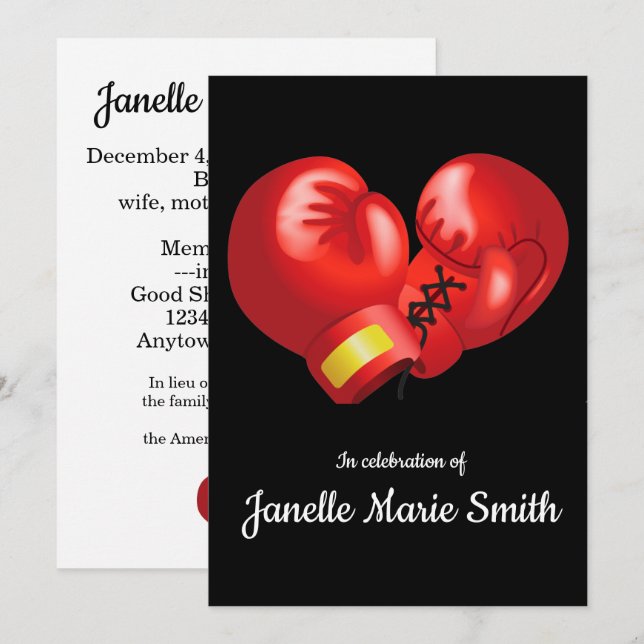 Tarjeta conmemorativa de diseño de guantes de boxe (Anverso / Reverso)