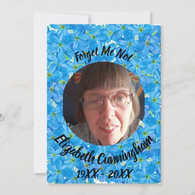 Tarjeta conmemorativa de foto floral azul de Olvíd (Anverso)