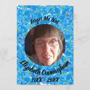 Tarjeta conmemorativa de foto floral azul de Olvíd