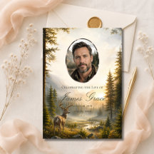 Tarjeta conmemorativa de funeral con foto de cierv