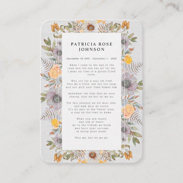 Tarjeta conmemorativa de funeral Rushman Photo Sym (Anverso)