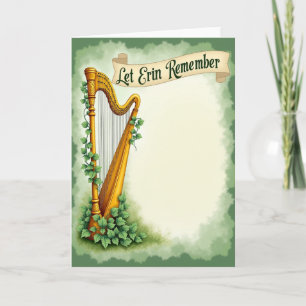 Tarjeta conmemorativa de la arpa celta dorada
