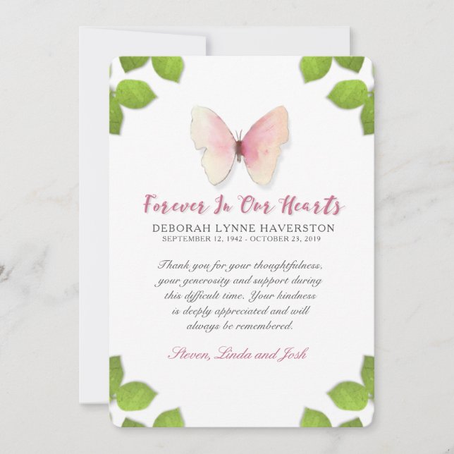 Tarjeta conmemorativa de la mariposa de simpatía (Anverso)