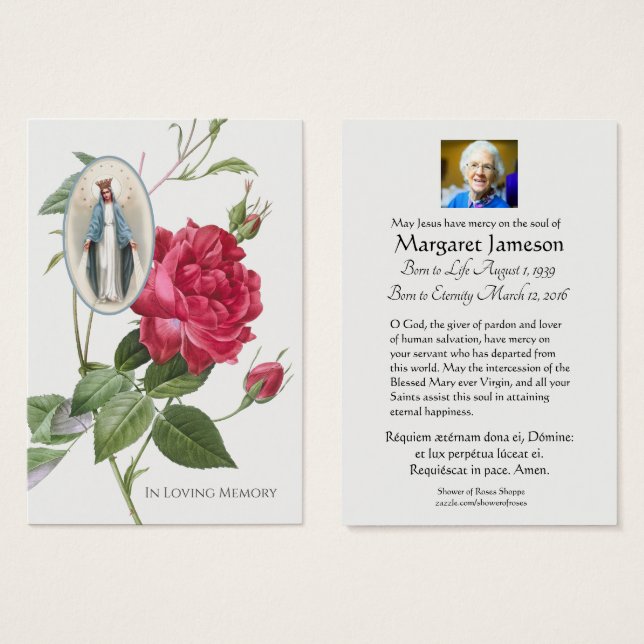 Tarjeta conmemorativa de la Oración del Funeral La (Anverso y reverso)