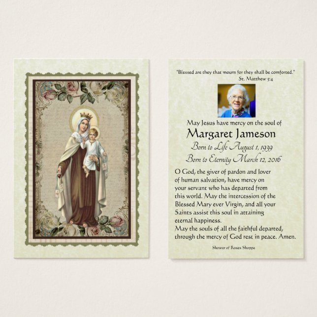 Tarjeta conmemorativa de la plegaria funeraria Vir (Anverso y reverso)
