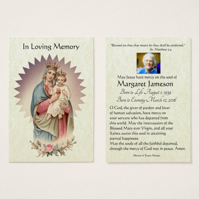Tarjeta conmemorativa de la plegaria funeraria Vir (Anverso y reverso)