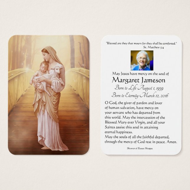 Tarjeta conmemorativa de la plegaria funeraria Vir (Anverso y reverso)