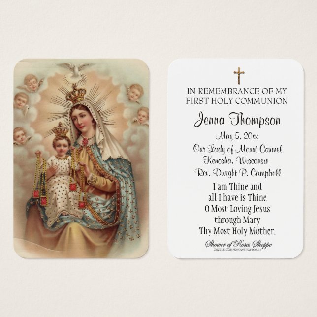 Tarjeta conmemorativa de la Primera Comunión de Nu (Anverso y reverso)