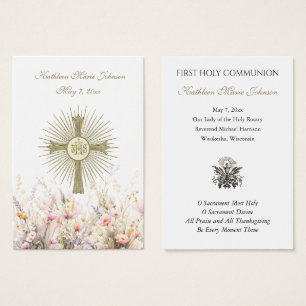 Tarjeta conmemorativa de la Primera Comunión flora