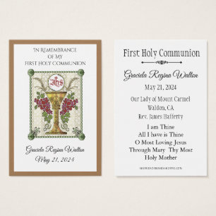 Tarjeta conmemorativa de la Santa Cena Cáliz Prime