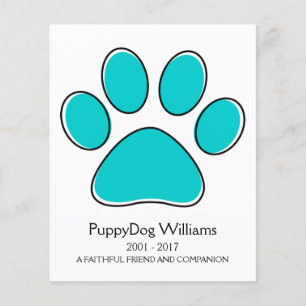 tarjeta conmemorativa de pérdida de mascota de la