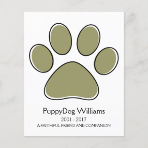 tarjeta conmemorativa de pérdida de mascota de la