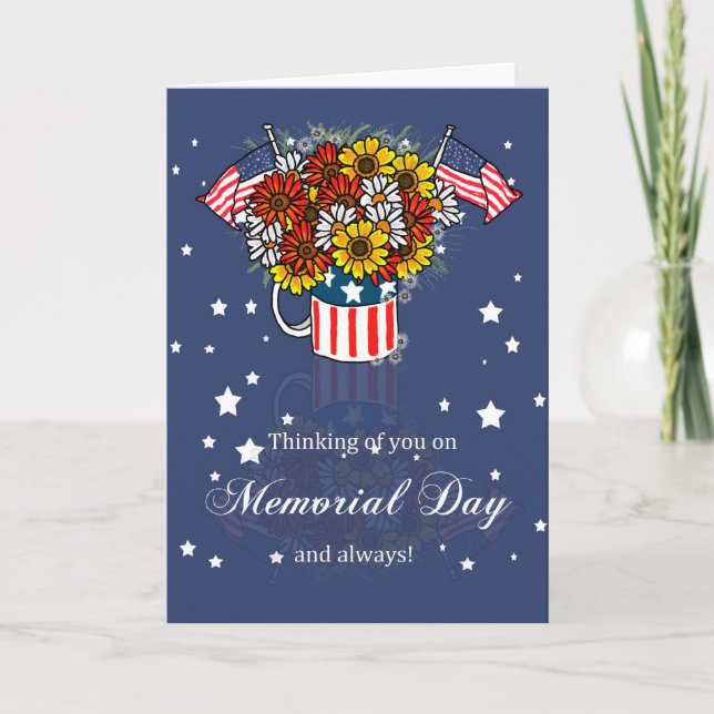 Tarjeta conmemorativa del día con flores en la taz (Anverso)