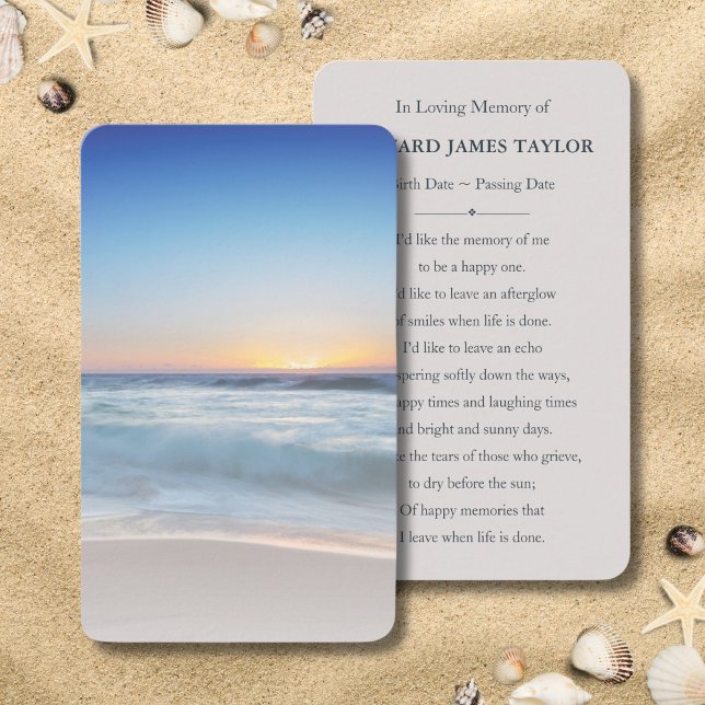 Tarjeta conmemorativa del funeral Blue Ocean Beach (Blue Ocean Memorial Card)