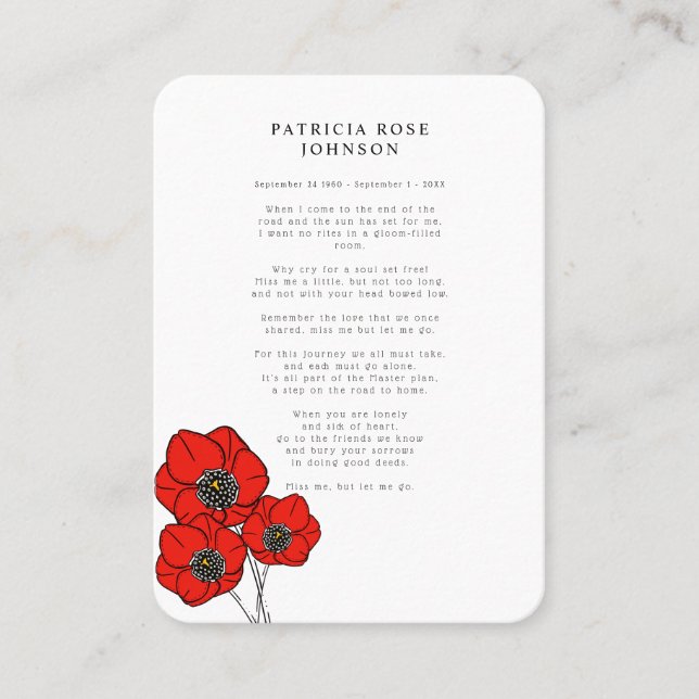 Tarjeta conmemorativa del funeral de la simpatía p (Anverso)