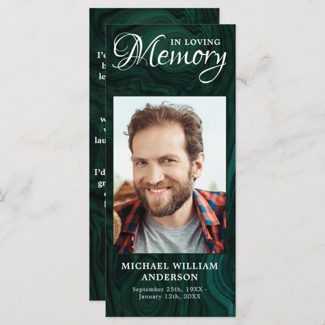 Tarjeta conmemorativa del funeral verde esmeralda  (Anverso / Reverso)