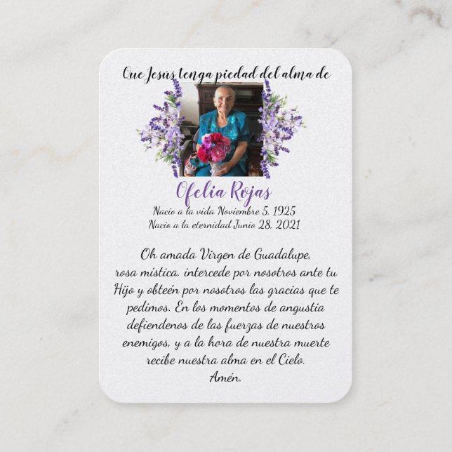 Tarjeta conmemorativa del funeral Virgen De Guadal (Reverso)