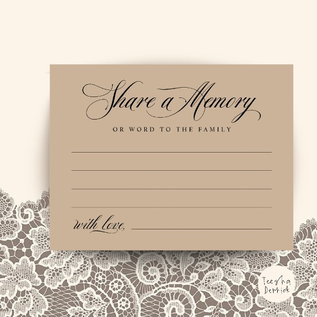 Tarjeta conmemorativa del servicio funerario para  (Share a Memory Funeral Service Memorial Card in Brown tan kraft)
