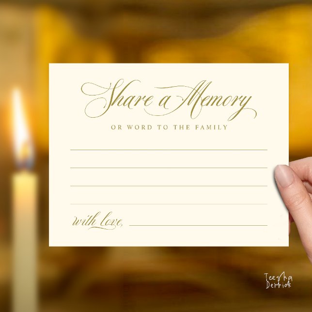 Tarjeta conmemorativa del servicio funerario para  (Share a Memory Funeral Service Memorial Card in Yellow Cream and Gold)