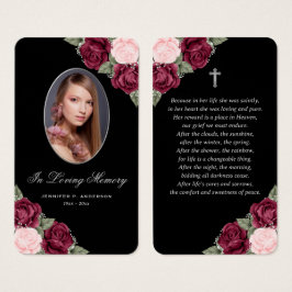 Tarjeta conmemorativa floral Black Pink Red Silver