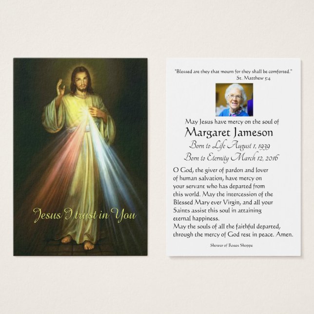 Tarjeta conmemorativa funeraria católica de la Div (Anverso y reverso)
