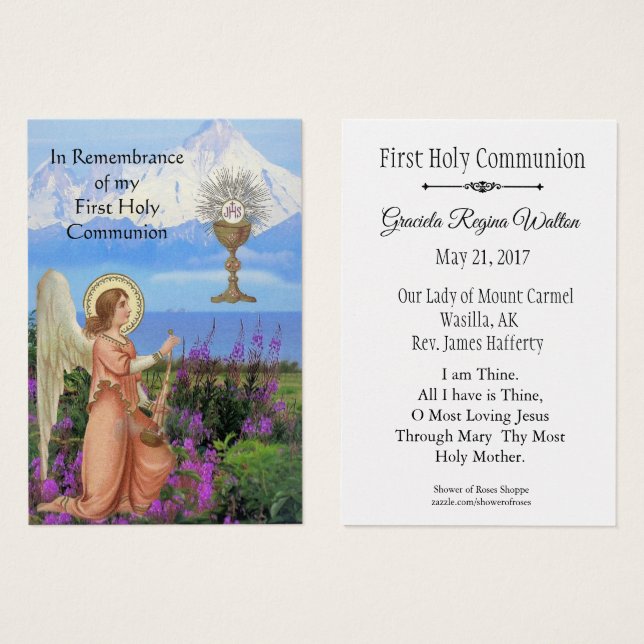 Tarjeta conmemorativa para Primera Comunión (Anverso y reverso)