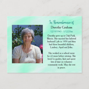 Tarjeta conmemorativa para recuerdo de funeral o m