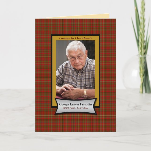 Tarjeta conmemorativa Red Plaid Flannel con foto (Anverso)