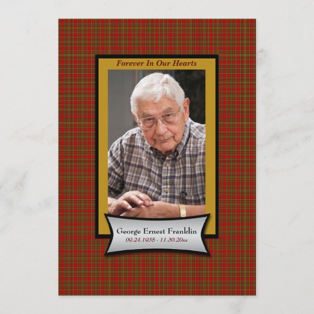 Tarjeta conmemorativa Red Plaid Flannel con foto (Anverso)