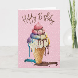 Tarjeta Cono De Crema De Hielo De Cumpleaños Con Puntos De